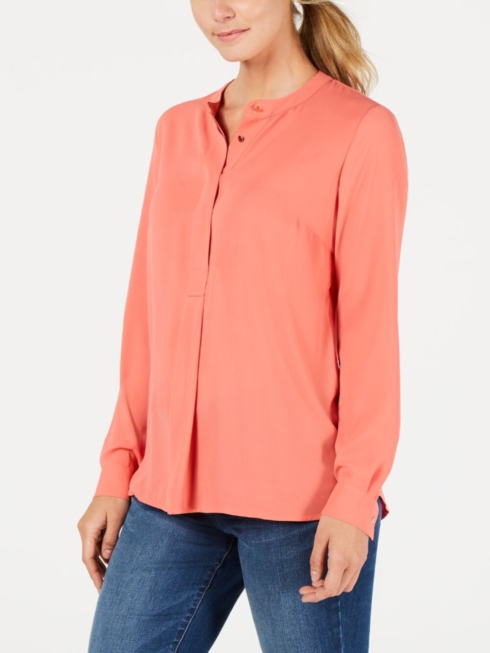 Jenni by Jennifer Moore Mandarin Collar Popover Blouse